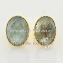 Venda Por Atacado Gold Vermeil 925 Sterling Silver Round Labradorite Gemstone Stud Earrings